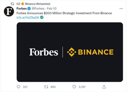 Forbes Announces $200 Million Investment From Binance